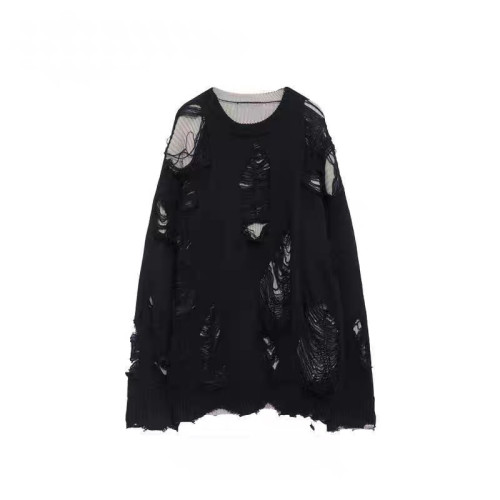 歐美高街假兩件oversize破洞毛衣男女秋冬季慵懶風鏤空設計針織衫 歐美高街假兩件oversize破洞毛衣男女秋冬季慵懶風鏤空設計針織衫