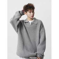 美式純色Polo衫毛衣男款冬季潮牌翻領針織衫高街百搭休閒運動上衣