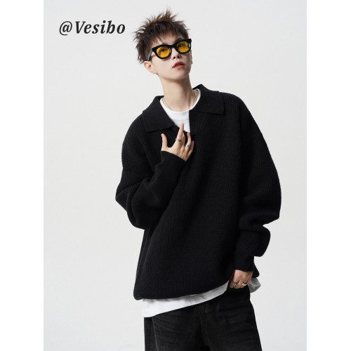 美式純色Polo衫毛衣男款冬季潮牌翻領針織衫高街百搭休閒運動上衣 美式純色Polo衫毛衣男款冬季潮牌翻領針織衫高街百搭休閒運動上衣