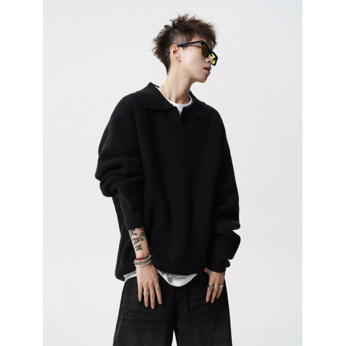 美式純色Polo衫毛衣男款冬季潮牌翻領針織衫高街百搭休閒運動上衣 美式純色Polo衫毛衣男款冬季潮牌翻領針織衫高街百搭休閒運動上衣