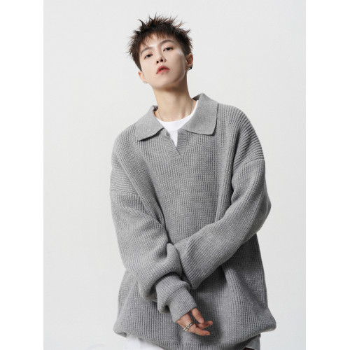 美式純色Polo衫毛衣男款冬季潮牌翻領針織衫高街百搭休閒運動上衣 美式純色Polo衫毛衣男款冬季潮牌翻領針織衫高街百搭休閒運動上衣