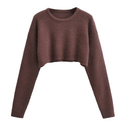 【】辣妹穿搭圓領套頭針織衫女軟糯多色百搭高腰短款長袖毛衣