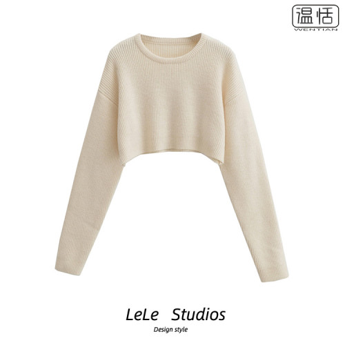 【】辣妹穿搭圓領套頭針織衫女軟糯多色百搭高腰短款長袖毛衣 【】辣妹穿搭圓領套頭針織衫女軟糯多色百搭高腰短款長袖毛衣