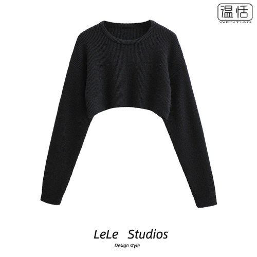 【】辣妹穿搭圓領套頭針織衫女軟糯多色百搭高腰短款長袖毛衣 【】辣妹穿搭圓領套頭針織衫女軟糯多色百搭高腰短款長袖毛衣