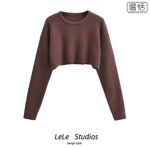 【】辣妹穿搭圓領套頭針織衫女軟糯多色百搭高腰短款長袖毛衣 【】辣妹穿搭圓領套頭針織衫女軟糯多色百搭高腰短款長袖毛衣