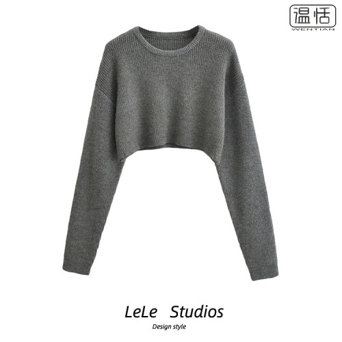 【】辣妹穿搭圓領套頭針織衫女軟糯多色百搭高腰短款長袖毛衣 【】辣妹穿搭圓領套頭針織衫女軟糯多色百搭高腰短款長袖毛衣