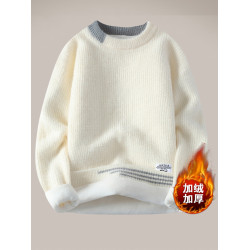 男士水貂絨毛衣秋冬季青少年學生針織打底衫加絨加厚款潮流上衣