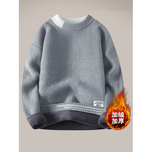 男士水貂絨毛衣秋冬季青少年學生針織打底衫加絨加厚款潮流上衣 男士水貂絨毛衣秋冬季青少年學生針織打底衫加絨加厚款潮流上衣