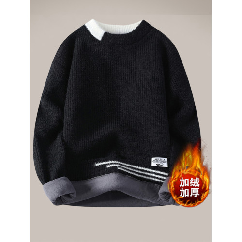 男士水貂絨毛衣秋冬季青少年學生針織打底衫加絨加厚款潮流上衣 男士水貂絨毛衣秋冬季青少年學生針織打底衫加絨加厚款潮流上衣