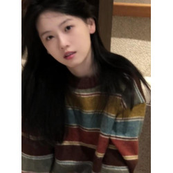 撞色復古彩條針織衫套頭毛衣女秋冬新款慵懶深秋外穿鹽系加厚上衣