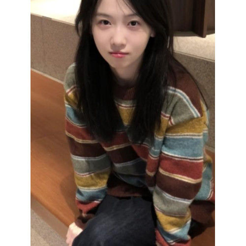 撞色復古彩條針織衫套頭毛衣女秋冬新款慵懶深秋外穿鹽系加厚上衣