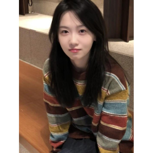 撞色復古彩條針織衫套頭毛衣女秋冬新款慵懶深秋外穿鹽系加厚上衣