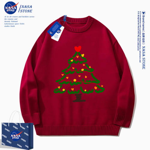 NASA聯名聖誕酒紅色毛衣男女生2025秋冬新款加絨小衆設計感針織衫
