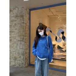 超顯白寶藍！小衆甜美套頭毛衣女冬季加厚氣質圓領復古針織衫外穿