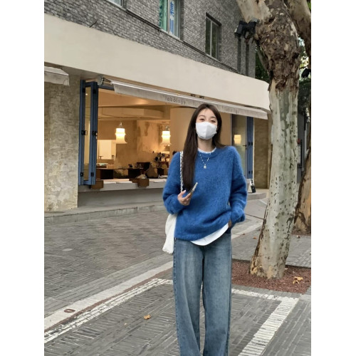 超顯白寶藍！小衆甜美套頭毛衣女冬季加厚氣質圓領復古針織衫外穿