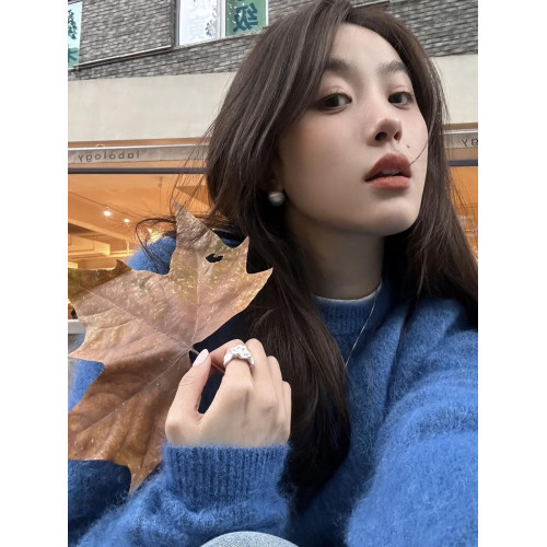 超顯白寶藍！小衆甜美套頭毛衣女冬季加厚氣質圓領復古針織衫外穿