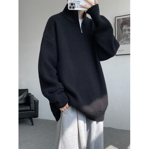 灰色半拉鍊毛衣男款冬季寬松慵懶痞帥半高立領內搭針織衫外套男厚 灰色半拉鍊毛衣男款冬季寬松慵懶痞帥半高立領內搭針織衫外套男厚