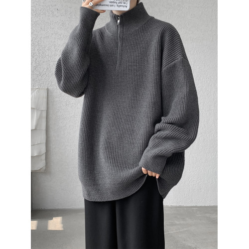 灰色半拉鍊毛衣男款冬季寬松慵懶痞帥半高立領內搭針織衫外套男厚 灰色半拉鍊毛衣男款冬季寬松慵懶痞帥半高立領內搭針織衫外套男厚