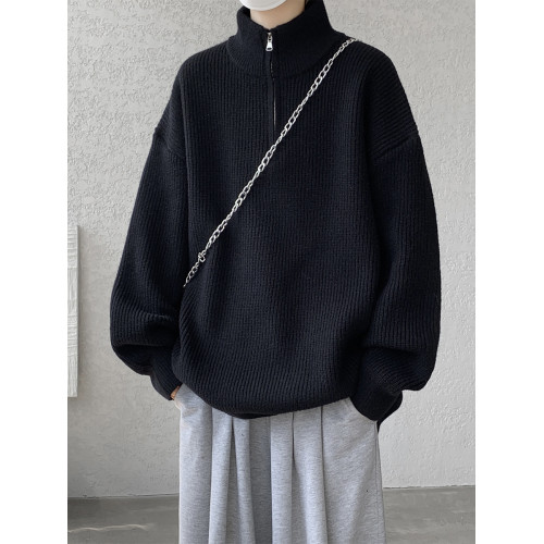 灰色半拉鍊毛衣男款冬季寬松慵懶痞帥半高立領內搭針織衫外套男厚 灰色半拉鍊毛衣男款冬季寬松慵懶痞帥半高立領內搭針織衫外套男厚