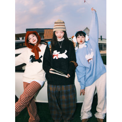 lemanism馬海毛卡通圓領毛衣男2025秋冬情侶款仿貂毛針織線衣外套