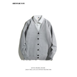 BOYUE帛躍日系V領純色開衫毛衣輕熟風休閒慵懶溫柔男女針織單外套