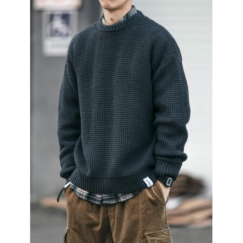 日系復古毛衣男潮流寬松大碼秋冬季純色加厚針織衫內搭胖子外套潮 日系復古毛衣男潮流寬松大碼秋冬季純色加厚針織衫內搭胖子外套潮