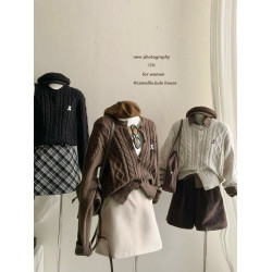 韓系麻花紋精緻刺綉針織毛衣女秋冬季溫柔設計感休閒開衫外套上衣