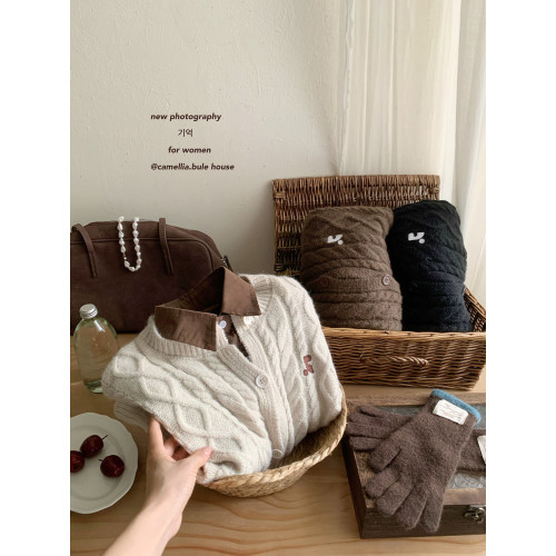 韓系麻花紋精緻刺綉針織毛衣女秋冬季溫柔設計感休閒開衫外套上衣