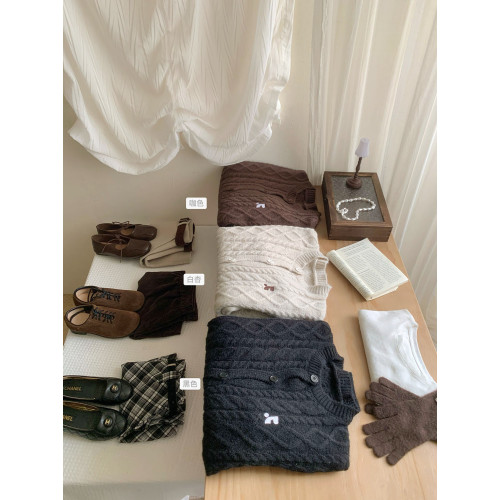 韓系麻花紋精緻刺綉針織毛衣女秋冬季溫柔設計感休閒開衫外套上衣