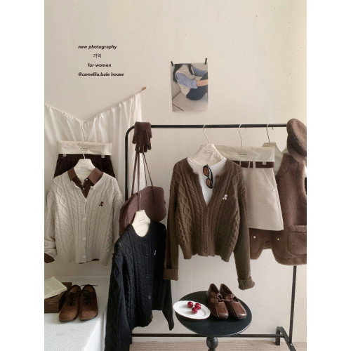 韓系麻花紋精緻刺綉針織毛衣女秋冬季溫柔設計感休閒開衫外套上衣