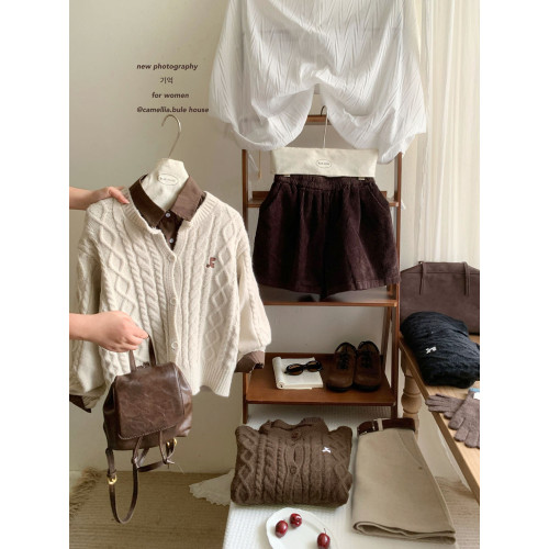 韓系麻花紋精緻刺綉針織毛衣女秋冬季溫柔設計感休閒開衫外套上衣