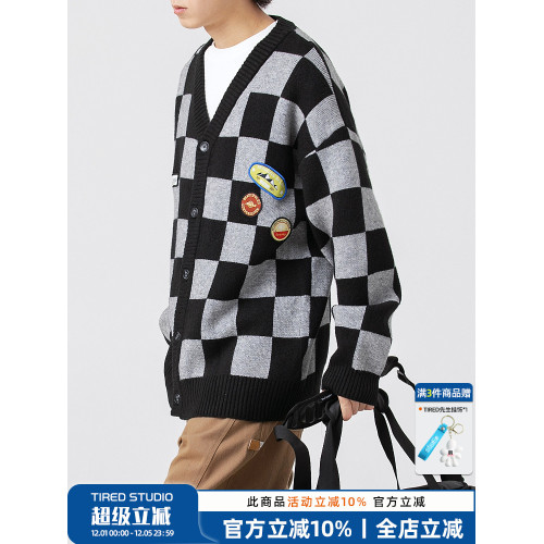 TIRED STUDIO慵懶風針織衫男秋冬季開衫毛衣情侶寬松街頭休閒上衣 TIRED STUDIO慵懶風針織衫男秋冬季開衫毛衣情侶寬松街頭休閒上衣