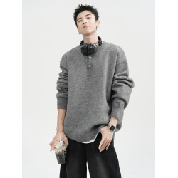 原創亨利領針織衫男冬季美式cleanfit毛衣外套情侶款復古百搭線衣