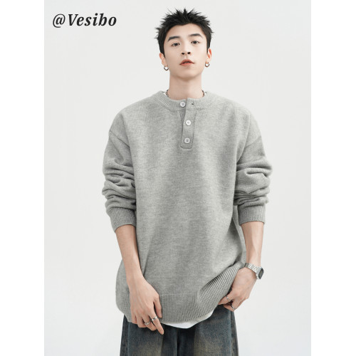 原創亨利領針織衫男冬季美式cleanfit毛衣外套情侶款復古百搭線衣 原創亨利領針織衫男冬季美式cleanfit毛衣外套情侶款復古百搭線衣