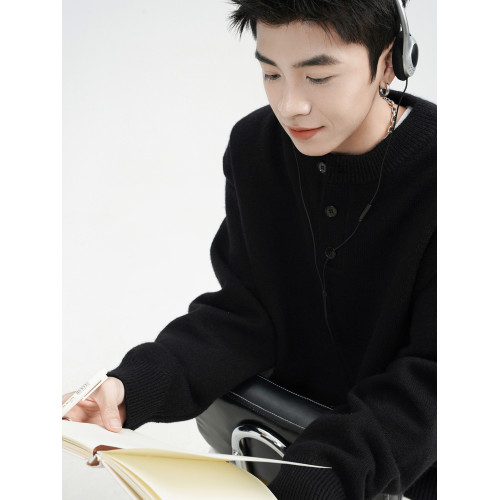 原創亨利領針織衫男冬季美式cleanfit毛衣外套情侶款復古百搭線衣 原創亨利領針織衫男冬季美式cleanfit毛衣外套情侶款復古百搭線衣