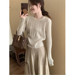 法式溫柔風收腰針織衫女軟糯肌理毛衣秋冬內搭打底衫百搭慵懶上衣