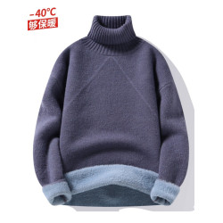 東北羊毛衣男士高領抗寒加絨加厚防風冬季保暖純色針織衫打底毛衣