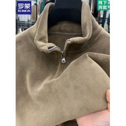 羅矇冬季男士立領半拉鍊奧粒絨純色休閒衛衣加絨百搭保暖加厚上衣