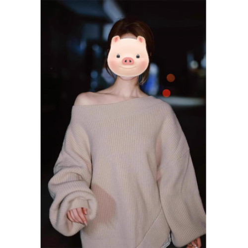 露絲許妍同款衣服一字肩斜肩毛衣女秋冬季慵懶寬松露肩針織衫上衣 露絲許妍同款衣服一字肩斜肩毛衣女秋冬季慵懶寬松露肩針織衫上衣