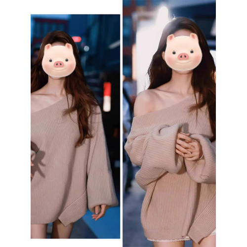 露絲許妍同款衣服一字肩斜肩毛衣女秋冬季慵懶寬松露肩針織衫上衣 露絲許妍同款衣服一字肩斜肩毛衣女秋冬季慵懶寬松露肩針織衫上衣