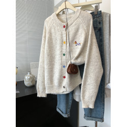 胖妹妹彩色紐釦軟糯針織開衫毛衣外套女春秋季2025年新款大碼上衣