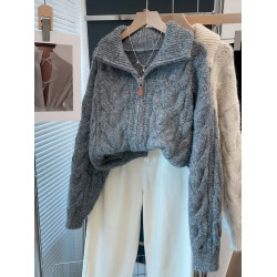 高領拉鍊毛衣女外套2025秋冬新款寬松外穿針織開衫內搭厚打底衫