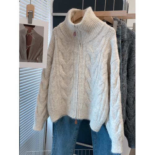 高領拉鍊毛衣女外套2025秋冬新款寬松外穿針織開衫內搭厚打底衫 高領拉鍊毛衣女外套2025秋冬新款寬松外穿針織開衫內搭厚打底衫