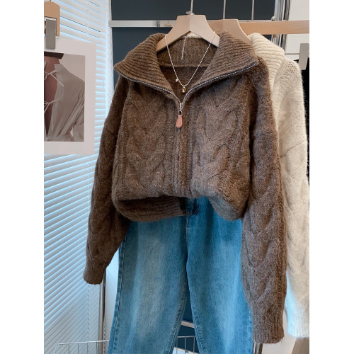 高領拉鍊毛衣女外套2025秋冬新款寬松外穿針織開衫內搭厚打底衫 高領拉鍊毛衣女外套2025秋冬新款寬松外穿針織開衫內搭厚打底衫