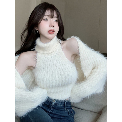 毛絨白色毛衣外套女秋季小個上衣寬松針織開衫百搭保暖短款披肩上