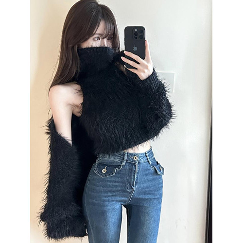 毛絨白色毛衣外套女秋季小個上衣寬松針織開衫百搭保暖短款披肩上