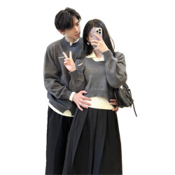 小衆設計感情侶裝秋冬季韓版毛衣連衣裙兩件套法式一衣一裙套裝