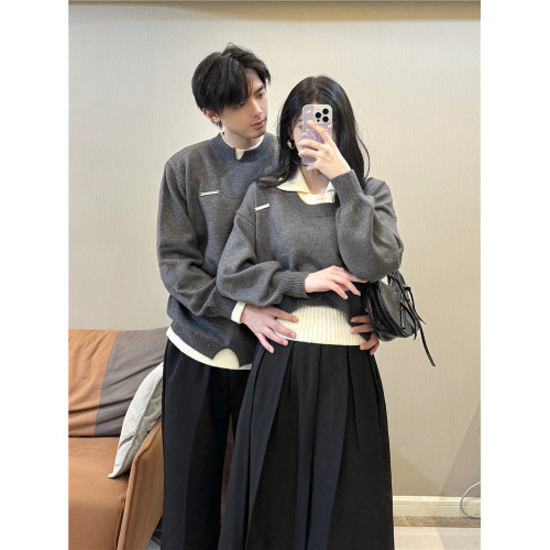 小衆設計感情侶裝秋冬季韓版毛衣連衣裙兩件套法式一衣一裙套裝