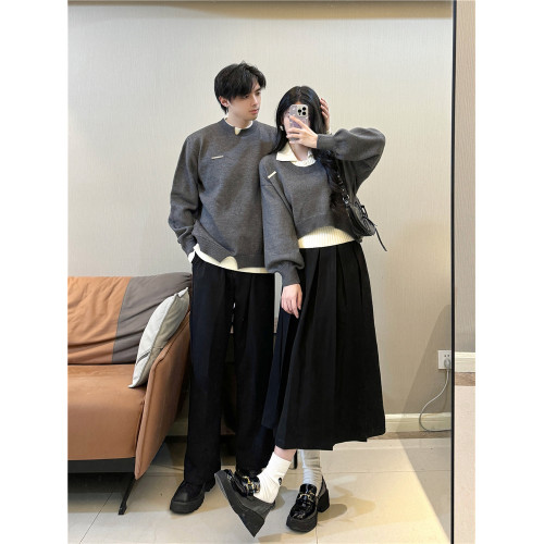 小衆設計感情侶裝秋冬季韓版毛衣連衣裙兩件套法式一衣一裙套裝