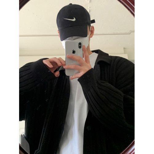 MRCYC條紋繙領開衫毛衣男士秋款韓系寬鬆設計感百搭針織衫上衣